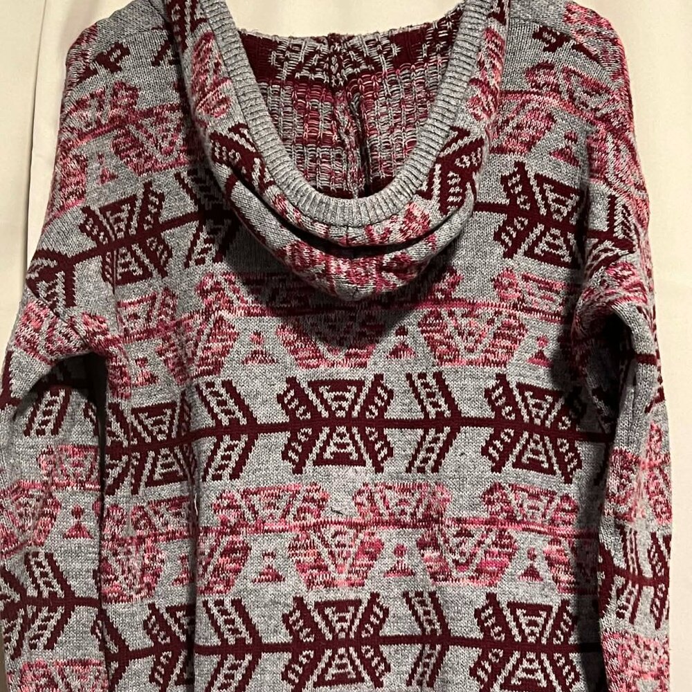American Eagle Hooded Sweater Grey Cranberry Pink 100% Cotton Size S - Picture 3 of 14